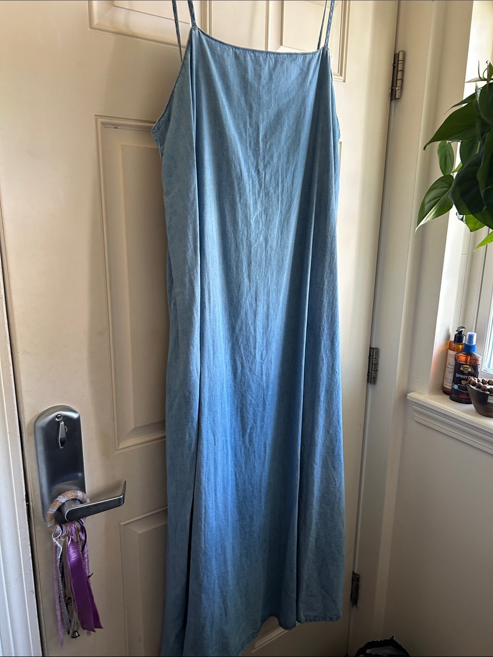 Zara Light Blue Denim Maxi Slip Dress